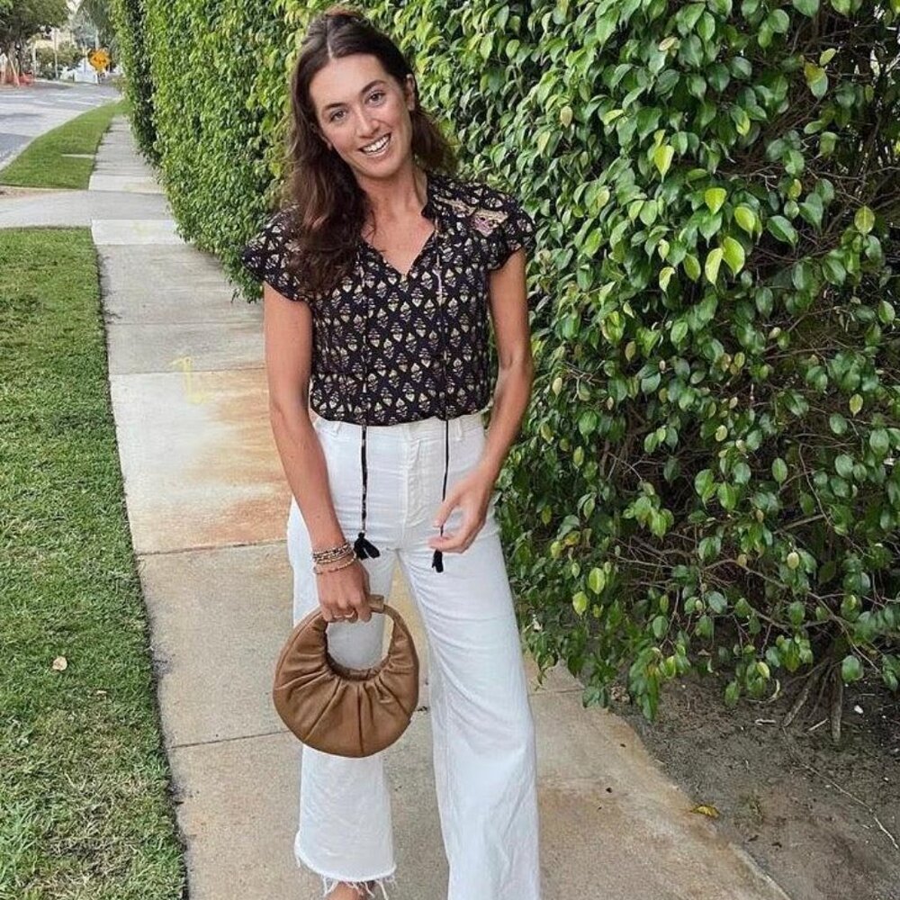 Varina Top - Black with Gold Flowers